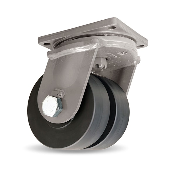 Maxi-Duty Dual-Wheel Swivel Caster, 6" x 3" Nylast High Performance Cast Nylon Wheels