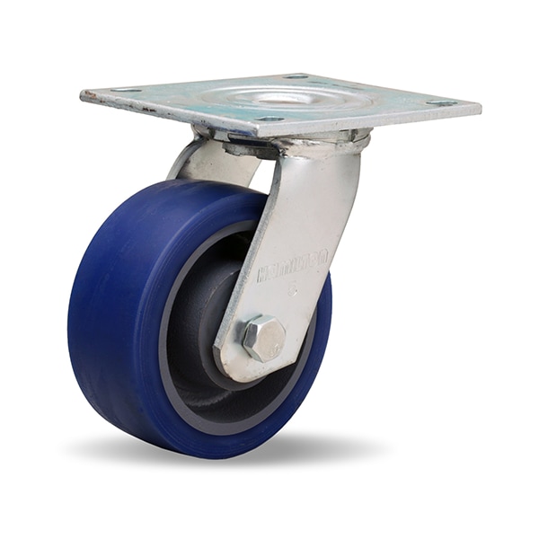 Medium Service Swivel Caster, 5" x 2" Ergo-Glide Polyurethane (85A) on Cast Iron Wheels