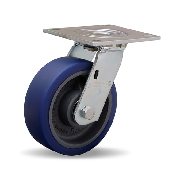 Medium Service Swivel Caster, 6" x 2" Ergo-Glide Polyurethane (85A) on Cast Iron Wheels