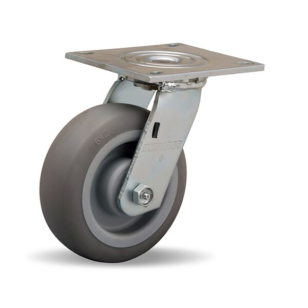 Medium Service Swivel Caster, 6" x 2" Versa-Tech Gray Rubber (65A) on Polyolefin Wheel