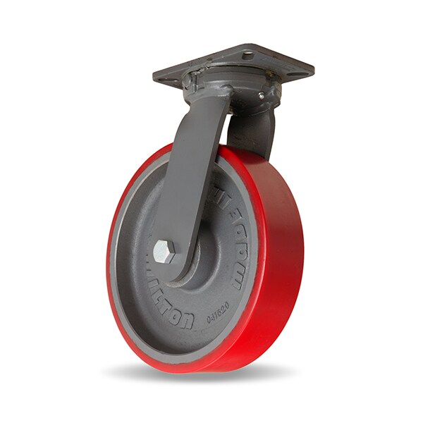 Super Endurance Swivel Caster, 12" x 3" Ultralast Premium Polyurethane (95A) on Cast Iron Wheel