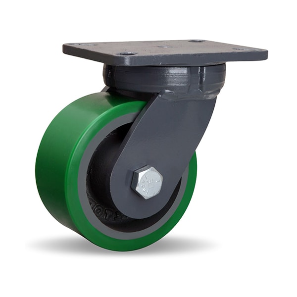 Super Endurance Swivel Caster, 6" x 3" Duralast Polyurethane (95A) on Cast Iron Wheel