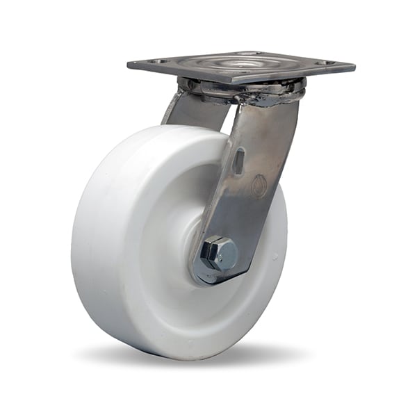 Stainless Steel Swivel Caster, 6" x 2" Aqualite Polyolefin (75D) Wheel, 3/4" Delrin Bearing