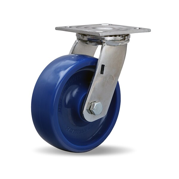 Stainless Steel Swivel Caster, 6" x 2" Unilast Solid Polyurethane (75D) Wheel, 3/4" Delrin Bearing