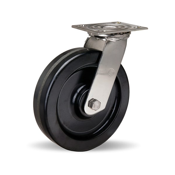 Stainless Steel Swivel Caster, 8" x 2" Plastex Phenolic Wheel, 3/4" Delrin Bearing