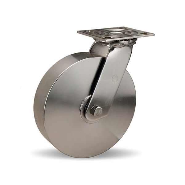 Stainless Steel Swivel Caster, 8" x 2" Stainless Steel Wheel, 3/4" Plain Bore