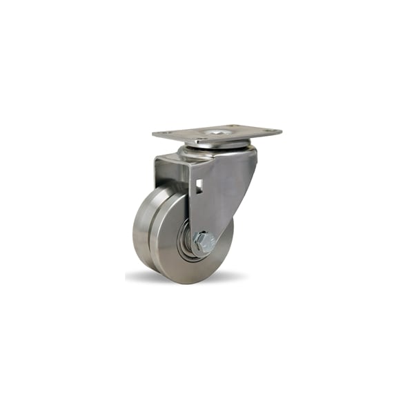Stainless Steel Swivel Caster, 3" x 1 3/8" Stainless Steel V-Grooved Wheel, 1/2" Delrin Bearing
