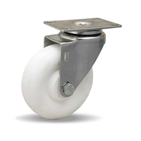 Stainless Steel Swivel Caster, 4" x 1 3/8" Aqualite Polyolefin (75D) Wheel, 1/2" Plain Bore
