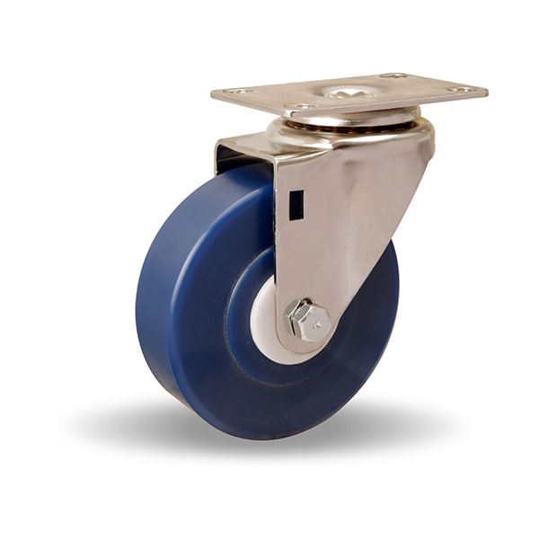 Stainless Steel Swivel Caster, 4" x 1 1/4" Unilast Solid Polyurethane Wheel, 1/2" Delrin Bearing