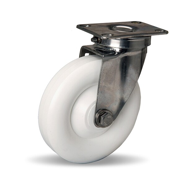Stainless Steel Swivel Caster, 5" x 1 3/8" Aqualite Polyolefin (75D) Wheel, 1/2" Plain Bore