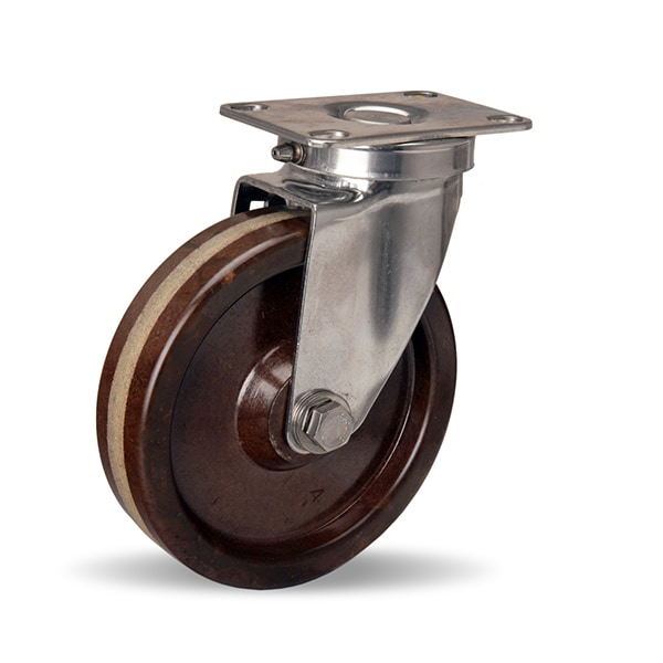 Stainless Steel Swiel Caster, 5" x 1 1/4" Plastex Phenolic Wheel, 1/2" Plain Bore