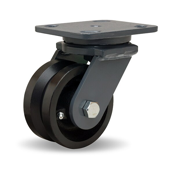 Workhorse Swivel Caster, 4" x 2" V-Grooved Wheel, 3/4" Straight Roller Bearing