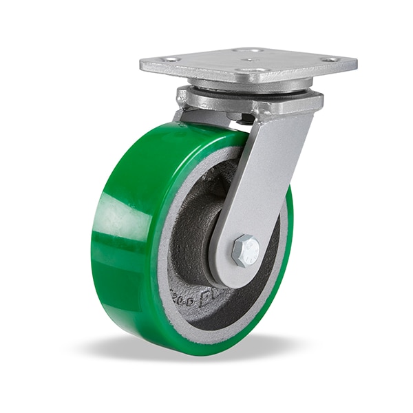 Workhorse Swivel Caster, 6" x 2" Duralast Polyurethane Wheels, 1/2" Precision Tapered Bearings.