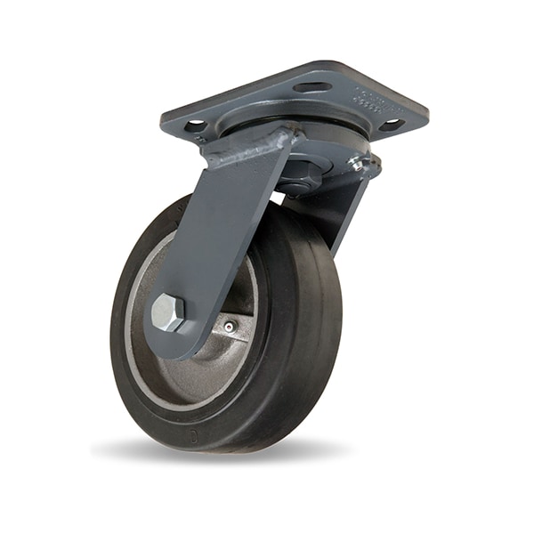 Workhorse Swivel Caster, 6" x 2" Moldon Rubber Wheel (70A), 1/2" Precision Tapered Bearings