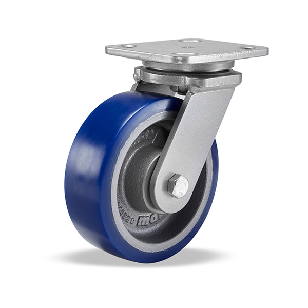 Workhorse Swivel Caster, 6" x 2" Ergo-Glide Wheel (85A), 1/2" Precison Tapered Bearings