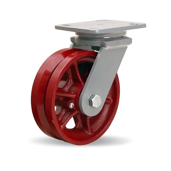 Workhorse Swivel Caster, 6" x 2" V-Grooved Wheel, 3/4" Straight Roller Bearing