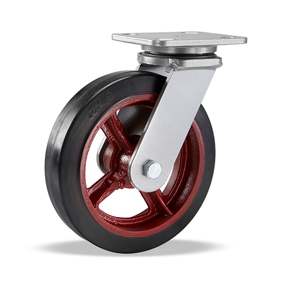 Workhorse Swivel Caster, 8" x 2" Moldon Rubber Wheel (70A), 3/4" Straight Roller Bearing