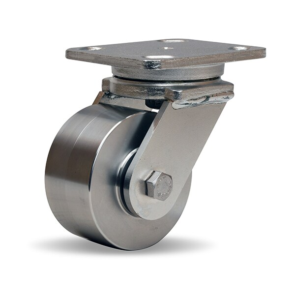 Stainless Steel Workhorse Swivel Caster, 4" x 2" Stainless Steel Wheel, 3/4" Delrin, Bearing