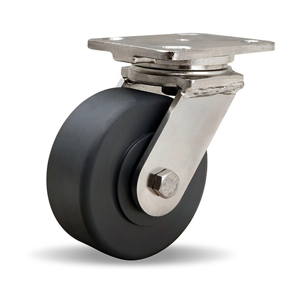 Stainless Steel Workhorse Swivel Caster, 5" x 2" Nylast High Performance Cast Nylon Wheel