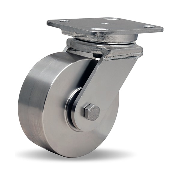 Stainless Steel Workhorse Swivel Caster, 5" x 2" Stainless Steel Wheel, 3/4" Delrin, Bearing