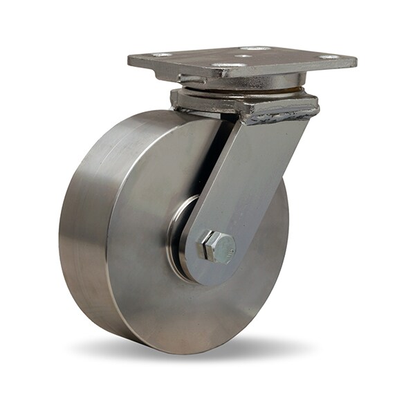Stainless Steel Workhorse Swivel Caster, 6" x 2" Stainless Steel Wheel, 3/4" Delrin, Bearing