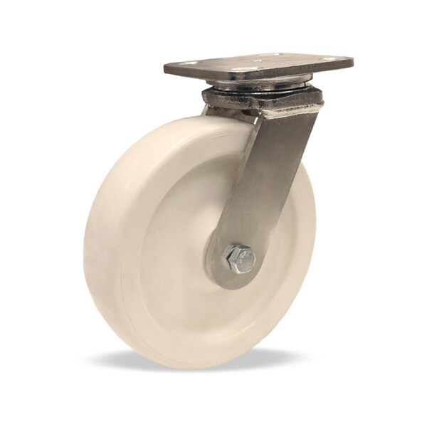 Stainless Steel Workhorse Swivel Caster, 8" x 2" Aqualite, Polyolefin (75D) Wheel