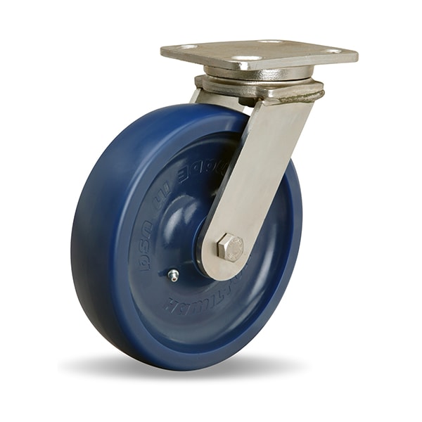 Stainless Steel Workhorse Swivel Caster, 8" x 2" Unilast, Solid Polyurethane (75D) Wheel