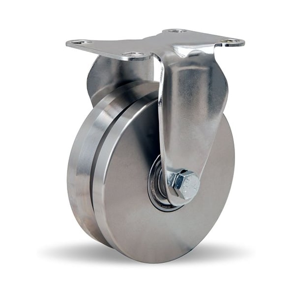 Rigid Caster, Stl 3X1-3/8 Ss V-Grooved