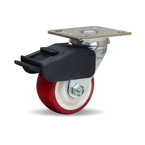 Combination Brake Swivel Caster, 4" x 2" Poly-Tech Polyurethane (95A) on Polypropylene Wheel