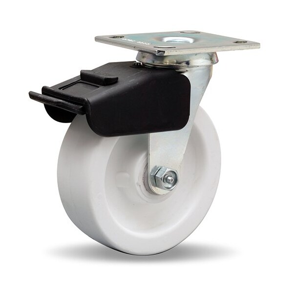 Combination Brake Swivel Caster, 6" x 2" Aqualite Polyolefin Wheel, 1/2" Delrin Bearing