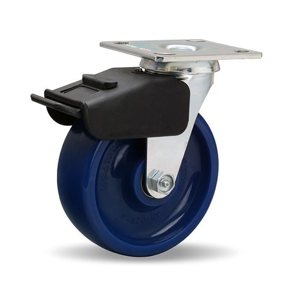 Combination Brake Swivel Caster, 6" x 2" Unilast Solid Polyurethane, 1/2" Precision Ball Bearing