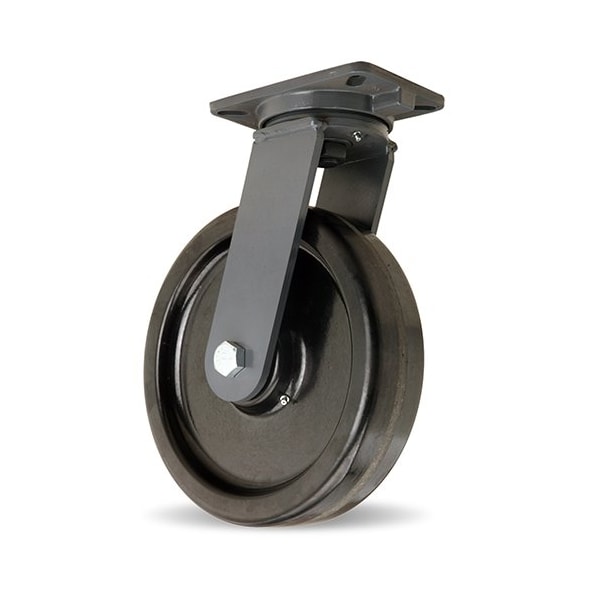 Champion Swivel Caster, 12" x 3" Phenolic Wheel, 1" Straight Roller Bearing, Foot Brake