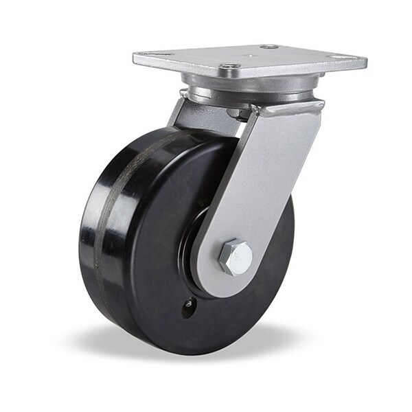 Champion Swivel Caster, 6" x 2-1/2" Phenolic Wheel, 1" Straight Roller Bearing, Foot Brake