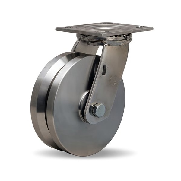 Stainless Steel Swivel Caster, 6" x 2" Stainless Steel V-Grooved Wheel
