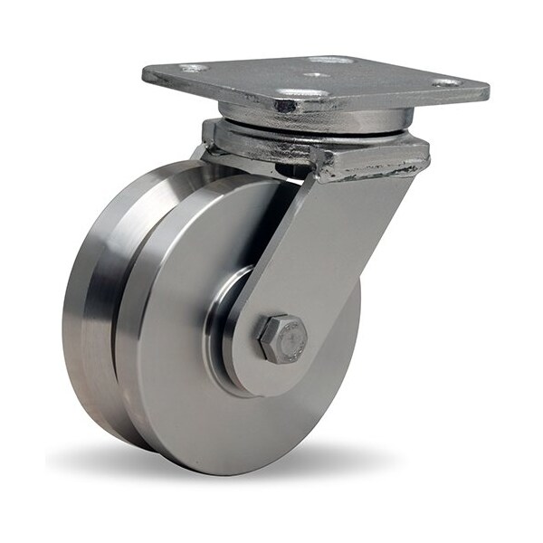 Stainless Steel Workhorse Swivel Caster, 5" x 2" Stainless Steel V-Grooved Wheel
