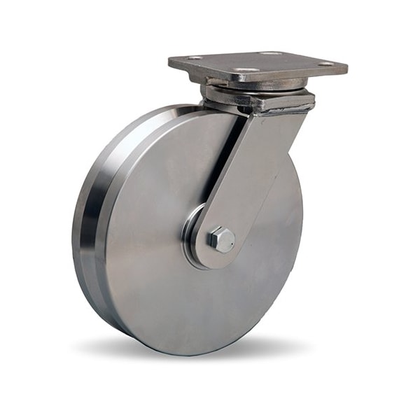 Stainless Steel Workhorse Swivel Caster, 8" x 2" Stainless Steel V-Grooved Wheel