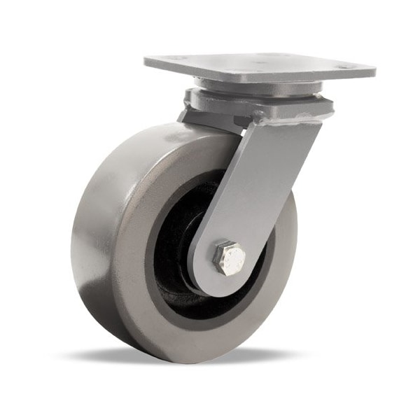 Workhorse Swivel Caster, 6" x 2" DuraGlide Wheel 1" thick Polyurethane (95A) Wheel, Foot Brake