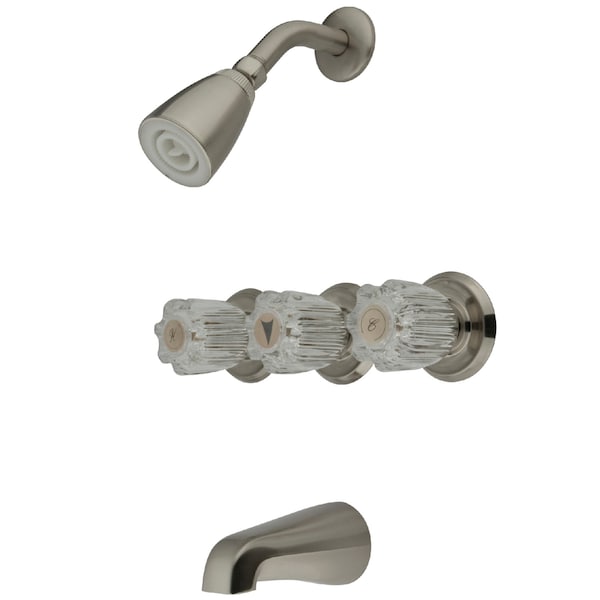 Tub and Shower Faucet, Standard, 5, Wall Mount, Brushed Nickel