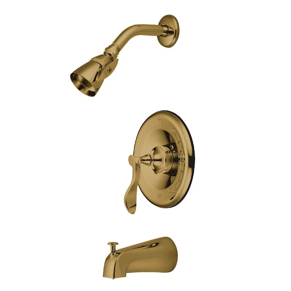 Tub and Shower Faucet, Standard, 3, Wall Mount, Polished Brass