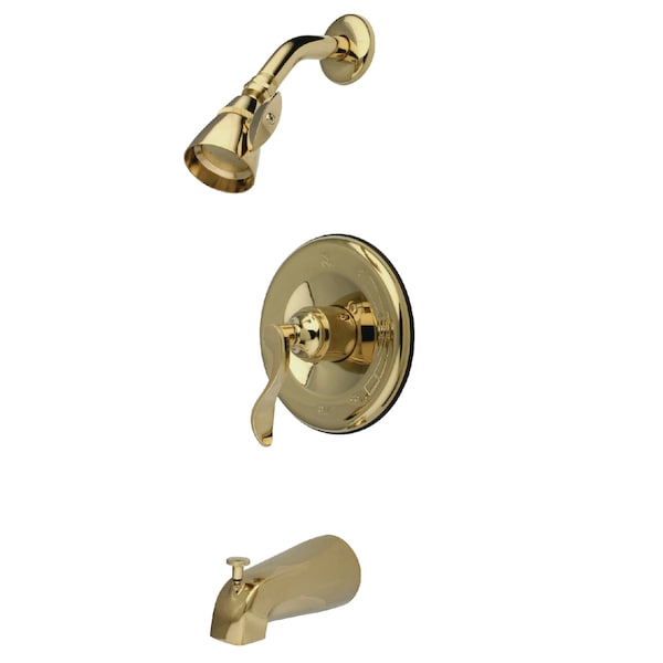 Tub and Shower Faucet, Standard, 3, Wall Mount, Polished Brass