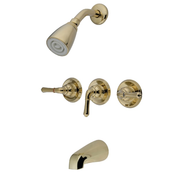 Tub and Shower Faucet, Polished Brass, Wall Mount