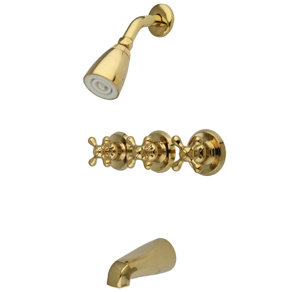 Tub and Shower Faucet, Polished Brass, Wall Mount