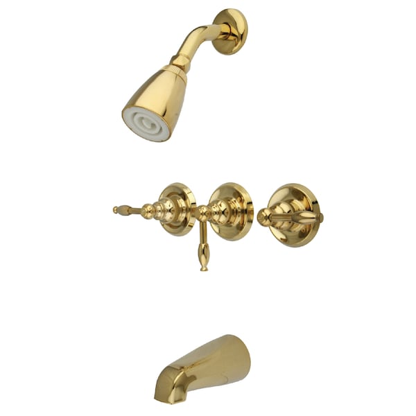 Tub and Shower Faucet, Polished Brass, Wall Mount