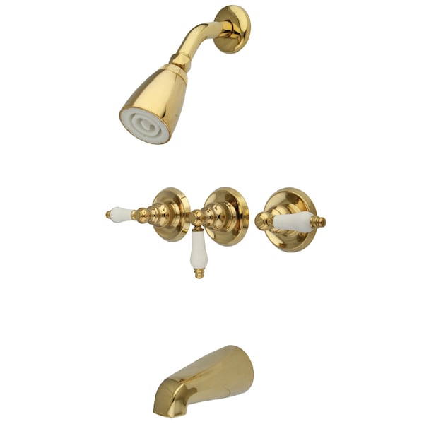 Tub and Shower Faucet, Polished Brass, Wall Mount