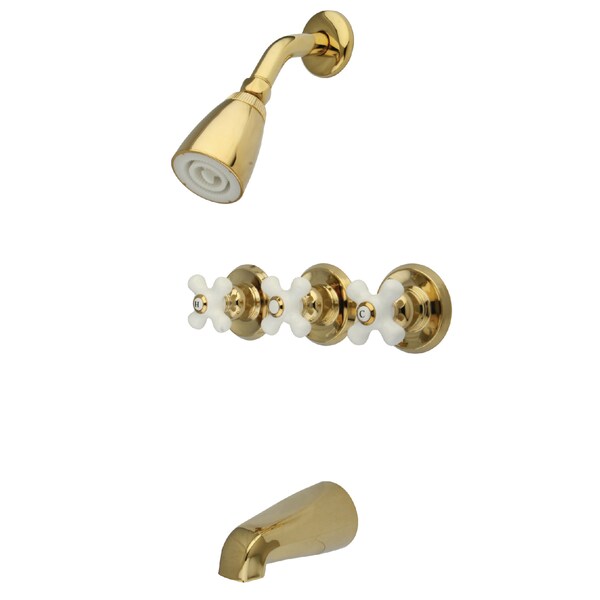 Tub and Shower Faucet, Polished Brass, Wall Mount