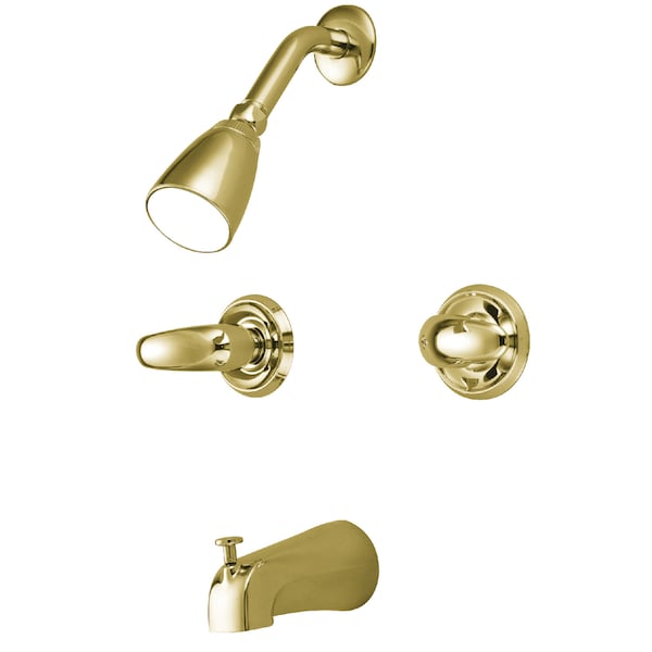 Tub and Shower Faucet, Polished Brass, Wall Mount