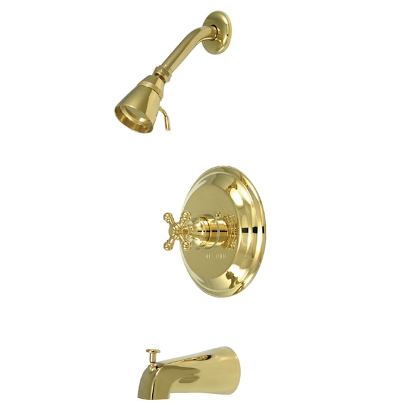 Tub and Shower Faucet, Standard, 3, Wall Mount, Polished Brass