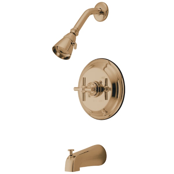 Tub and Shower Faucet, Standard, 3, Wall Mount, Polished Brass