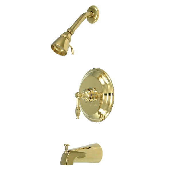 Tub and Shower Faucet, Standard, 3, Wall Mount, Polished Brass
