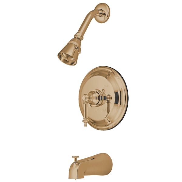 Tub and Shower Faucet, Standard, 3, Wall Mount, Polished Brass